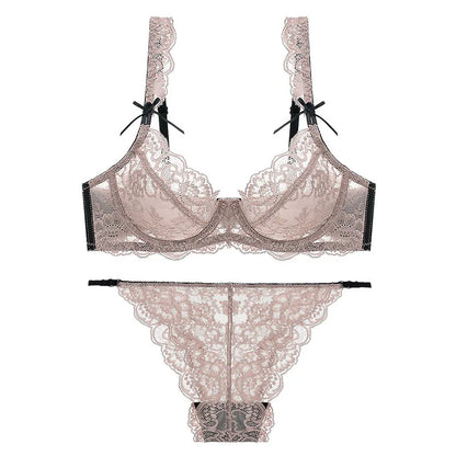 Ensemble de lingerie sexy en dentelle pour femmes, soutien-gorge et culotte, jarretière super fine, push-up