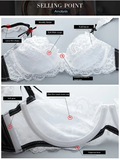 Ensemble de lingerie sexy en dentelle pour femmes, soutien-gorge et culotte, jarretière super fine, push-up