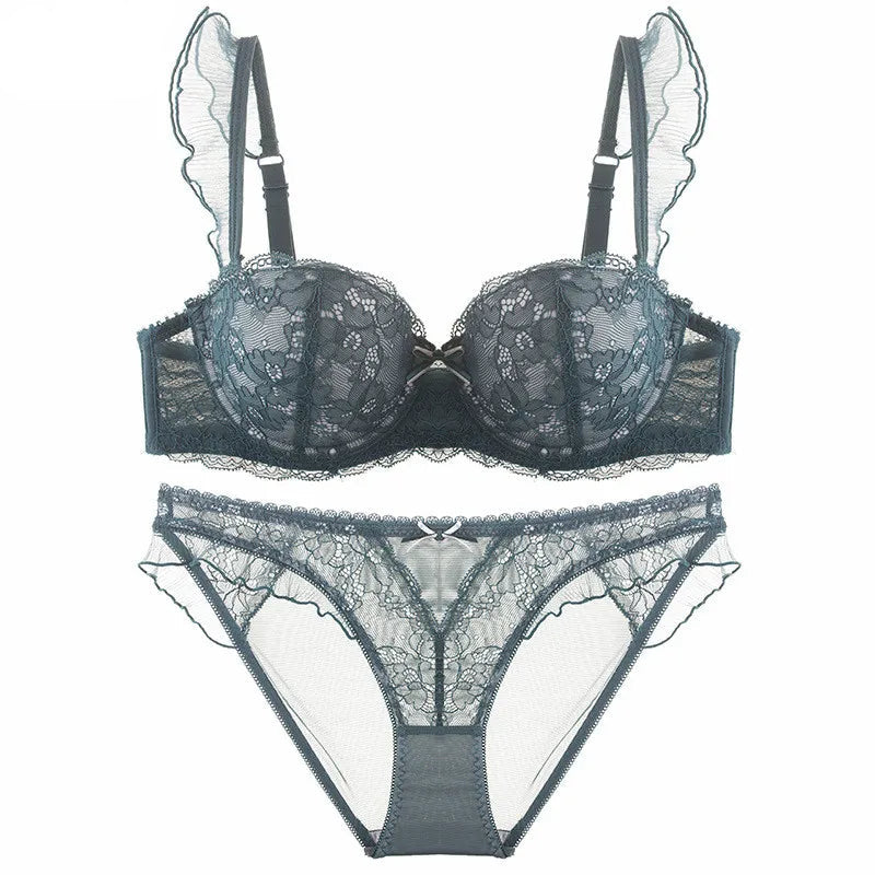 Ensemble culotte et soutien-gorge push-up en dentelle à volants sexy pour femmes