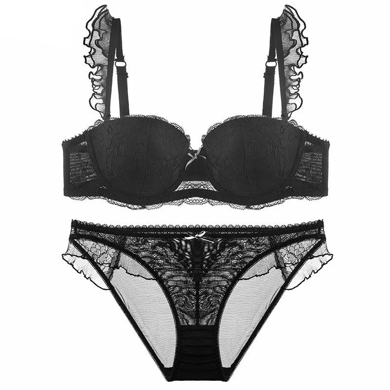 Ensemble culotte et soutien-gorge push-up en dentelle à volants sexy pour femmes