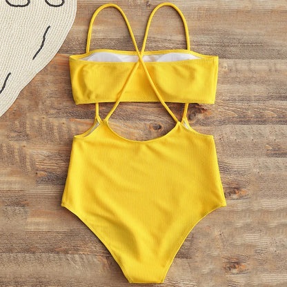 Maillot de bain deux pièces côtelé femmes coupe haute Monokini string