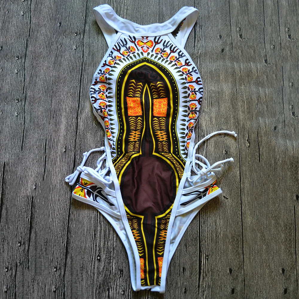 Maillot de bain une pièce imprimé africain dos nu, pour femmes