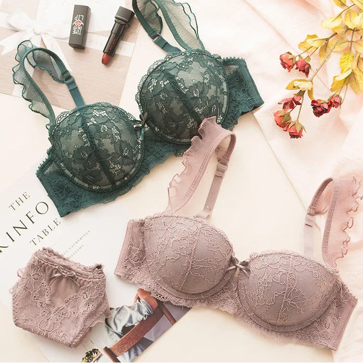 Ensemble culotte et soutien-gorge push-up en dentelle à volants sexy pour femmes