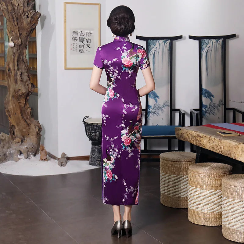 Robe longue chinoise violette pour femmes