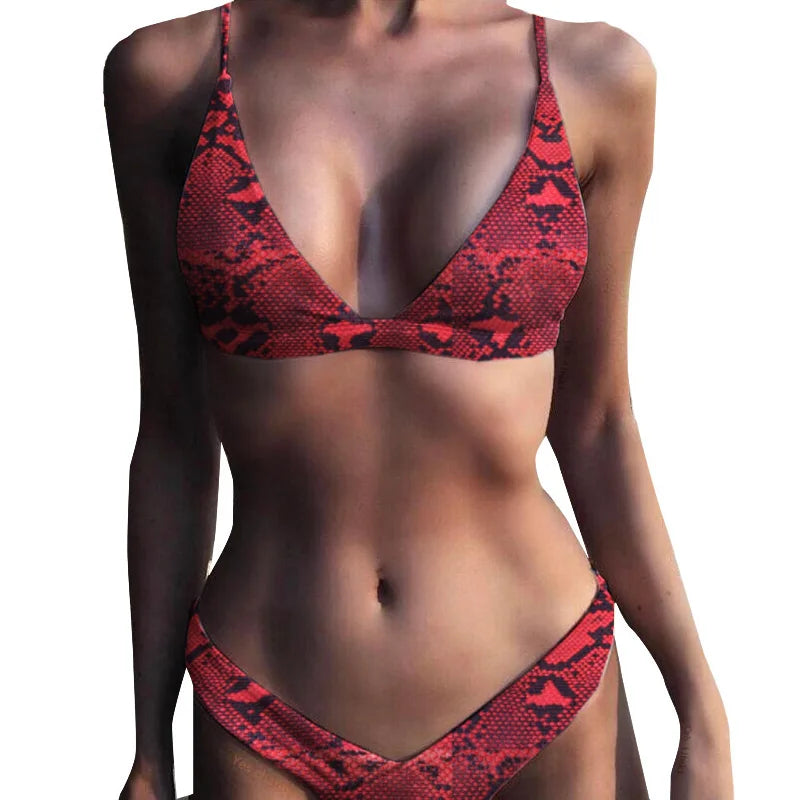 maillot de bain pour femme deux pièces serpent imprimé string