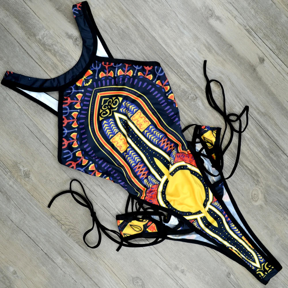 Maillot de bain une pièce imprimé Dashiki africain pour femmes