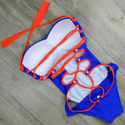 Maillot de bain une pièce sexy pour femmes, croisé, dos nu, push-up