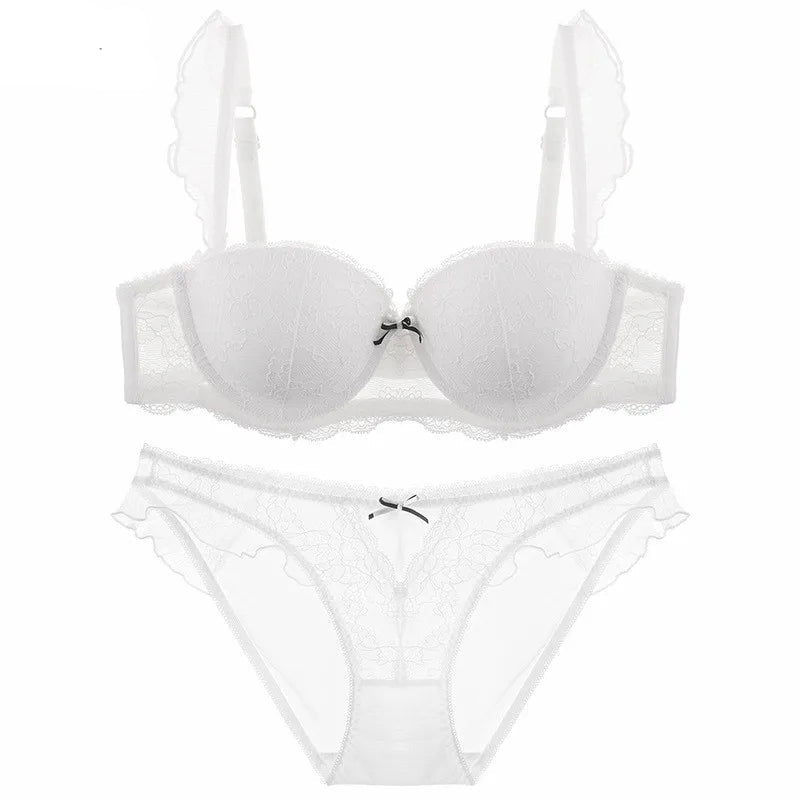 Ensemble culotte et soutien-gorge push-up en dentelle à volants sexy pour femmes