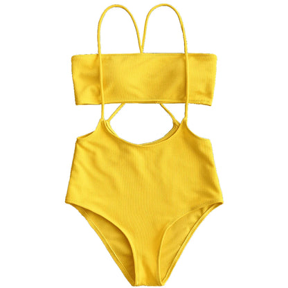 Maillot de bain deux pièces côtelé femmes coupe haute Monokini string