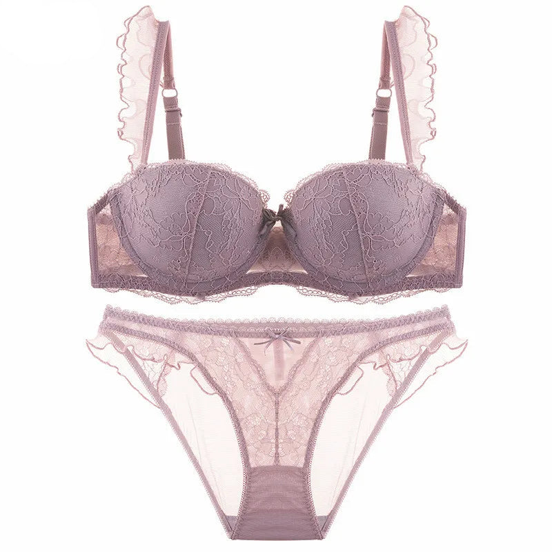 Ensemble culotte et soutien-gorge push-up en dentelle à volants sexy pour femmes