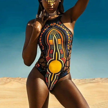 Maillot de bain une pièce imprimé Dashiki africain pour femmes