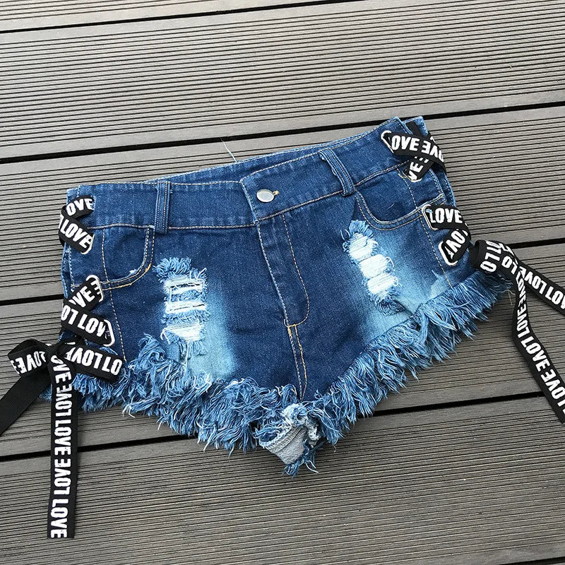 Short en jean taille basse déchiré pour femmes