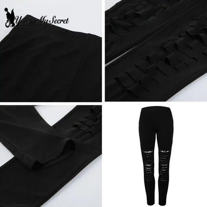 Leggings déchiquetés pour femmes, Leggings d'entraînement gothiques en dentelle, taille moyenne