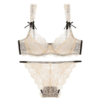 Ensemble de lingerie sexy en dentelle pour femmes, soutien-gorge et culotte, jarretière super fine, push-up