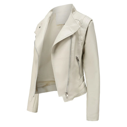 Blouson en Cuir PU pour Femme, Col Coloré, Manches sulf