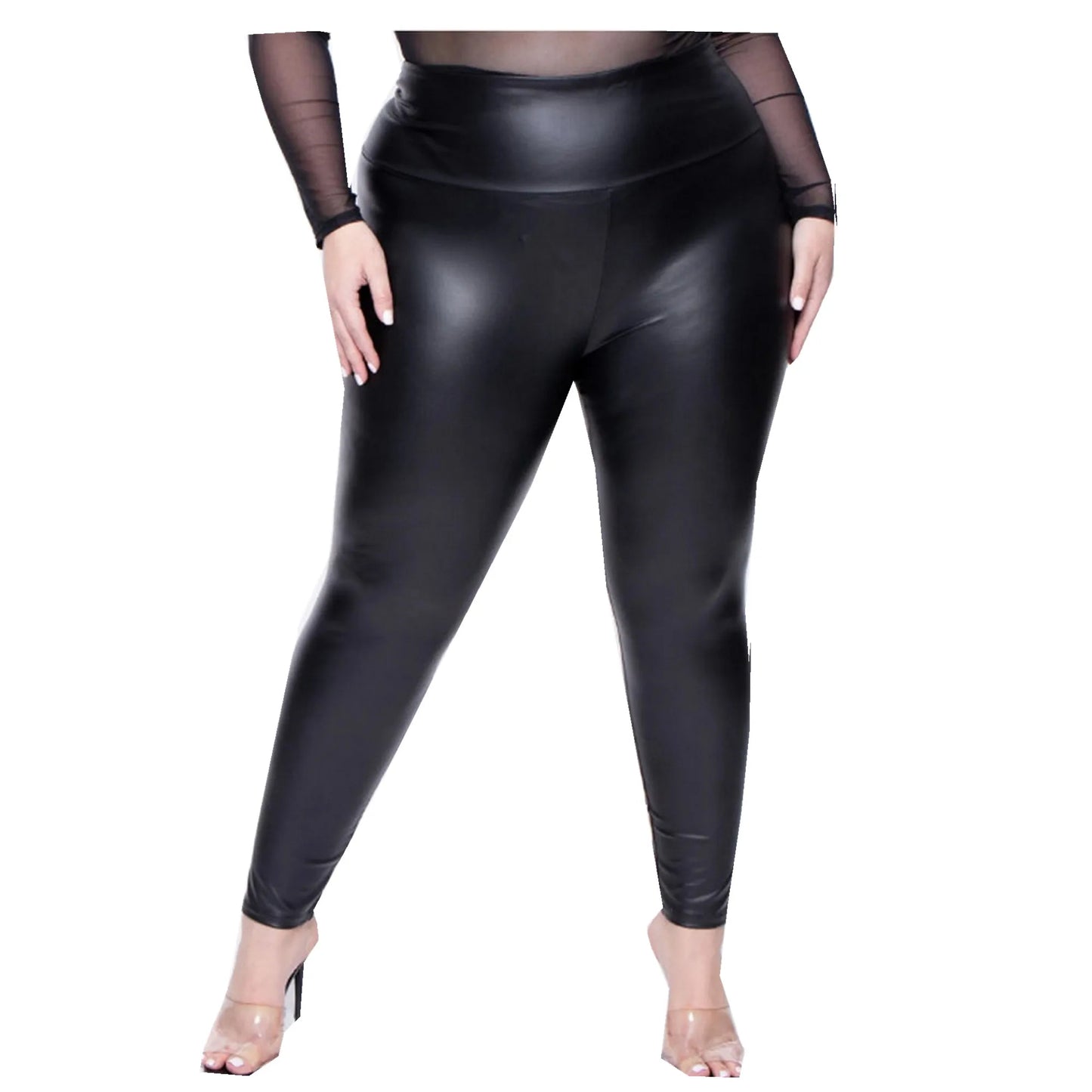 Leggings en PU pour femmes, rehausseur de fesses, leggings noirs en élasthanne, grande taille