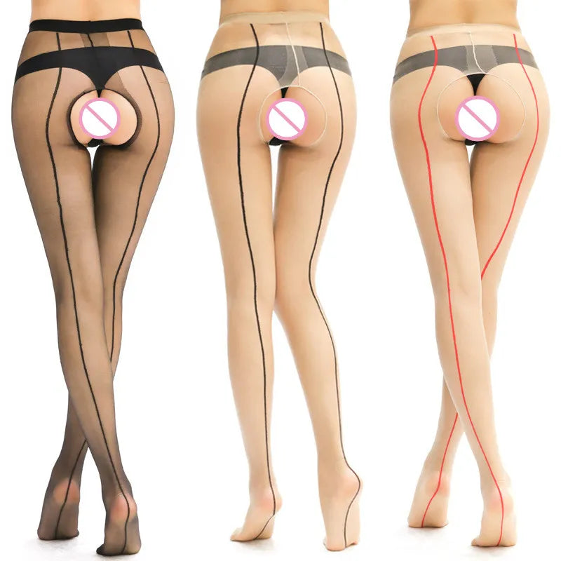 Collant sexy à entrejambe ouverte pour femmes,