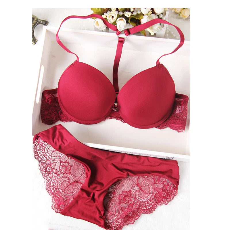 Ensemble de Lingerie pour femmes, avec boucle avant et sangle d'épaule, soutien-gorge Push Up et culotte