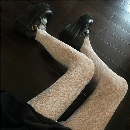 Collants en maille de dentelle évidée Lolita femmes