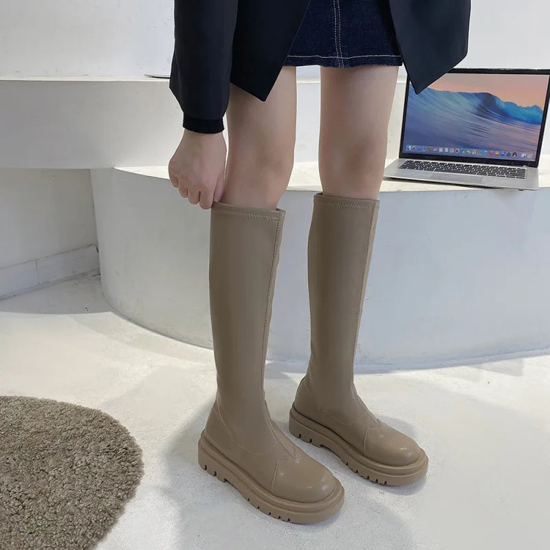 Bottes à bout rond pour femmes, chaussures Sexy à lacets, en cuir souple