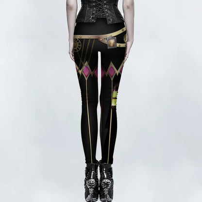 Pantalon skinny pour femme, imprimé Steampunk,