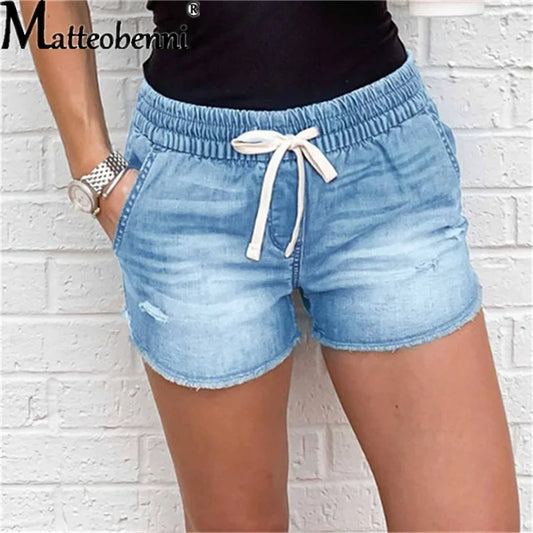 Short en jean déchiré à taille moyenne pour femme