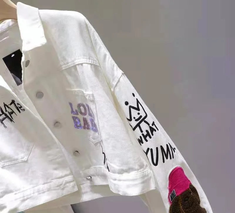 Veste en Jean blanc avec lettres imprimées pour femme