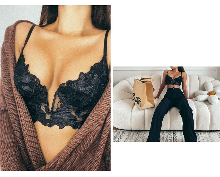 Ensemble de lingerie sexy en dentelle brodée française pour femmes