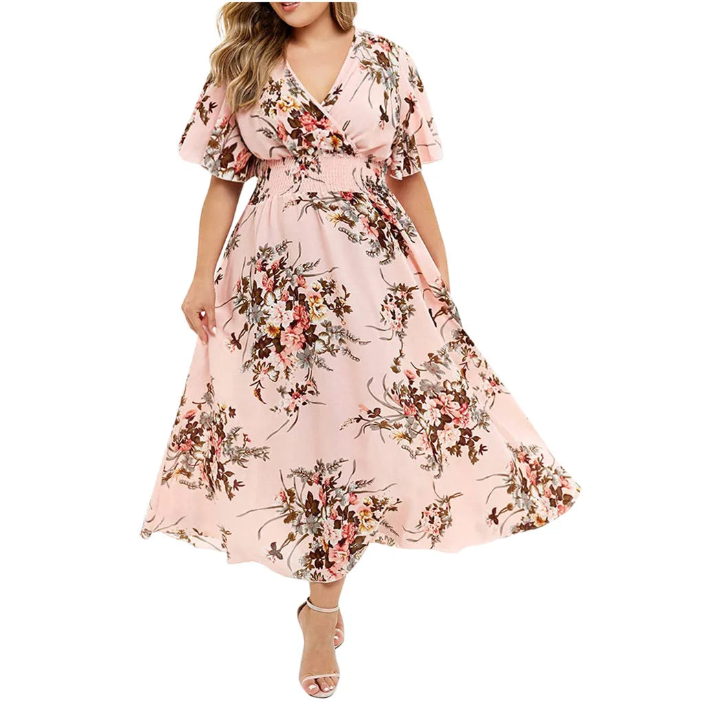 Robe Maxi florale pour femmes, col en v, style bohème