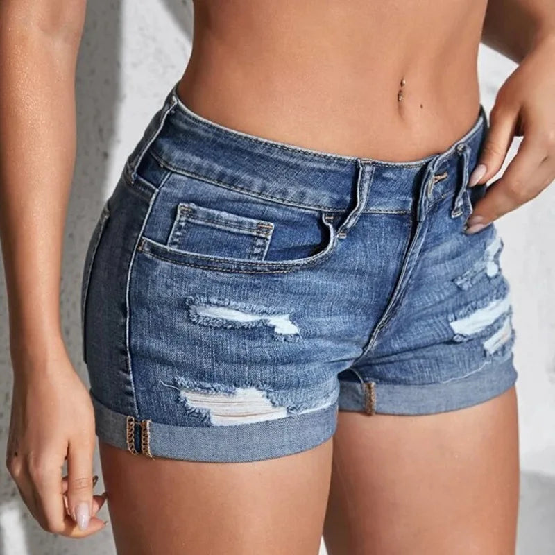 Short déchiré  pour femmes, Slim, haute élasticité