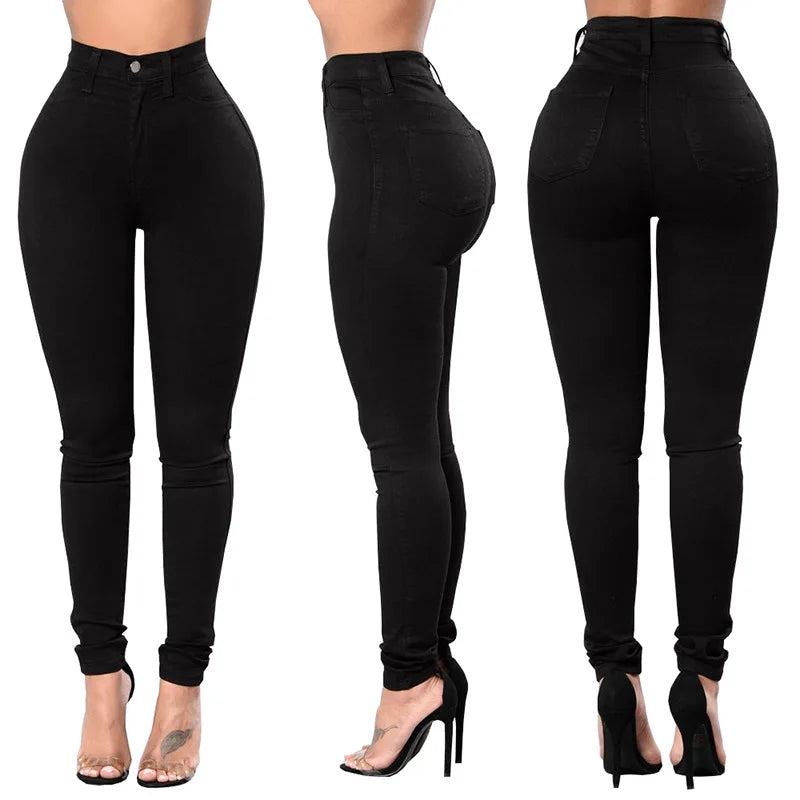 Jeans Noir ou Blanc Taille Haute Pour Femmes