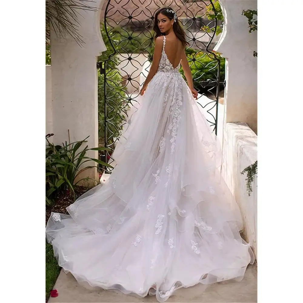 Robe de mariée longue style Boho, ligne a, dos nu, fleurs 3D, bretelles Spaghetti