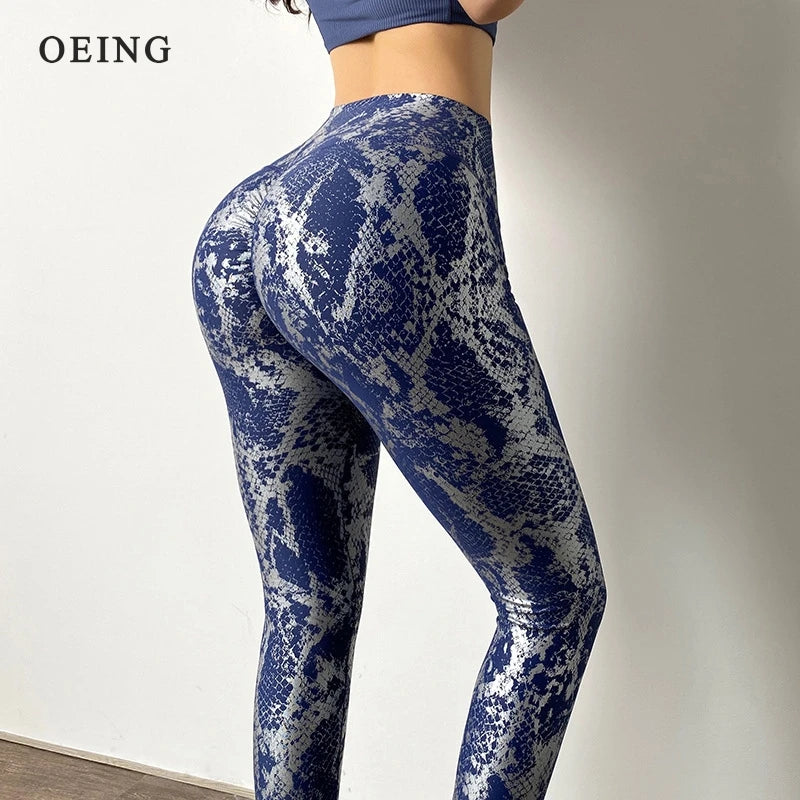 Leggings élastiques à paillettes imprimé serpent pour femmes