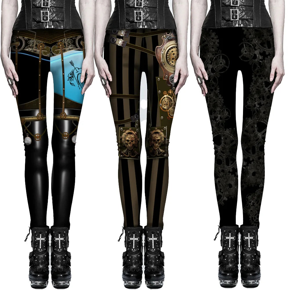 Pantalon skinny pour femme, imprimé Steampunk,