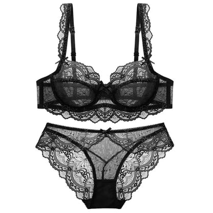 Ensemble de soutien-gorge grande taille pour femme Lingerie en dentelle fine à armatures transparentes