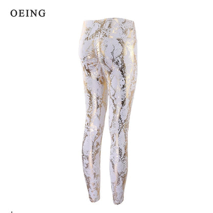 Leggings élastiques à paillettes imprimé serpent pour femmes