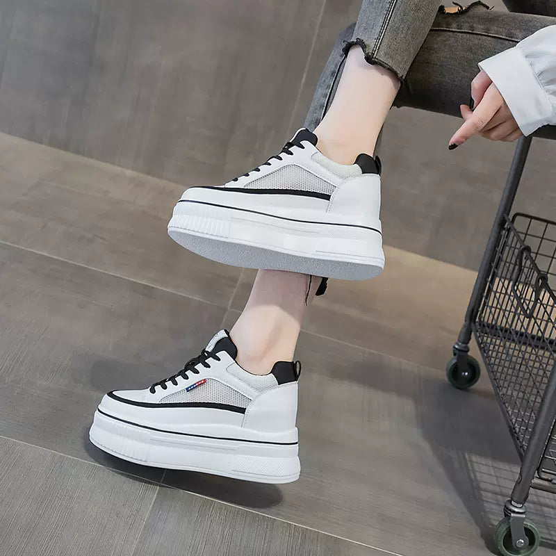 Baskets compensées à plateforme de 8,8 cm, épaisses, en cuir véritable, pour femmes