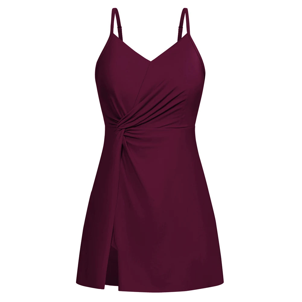 Maillot de bain fendu sur le devant, avec slip intégré, col en V, rembourré pour femmes