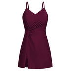 Maillot de bain fendu sur le devant, avec slip intégré, col en V, rembourré pour femmes