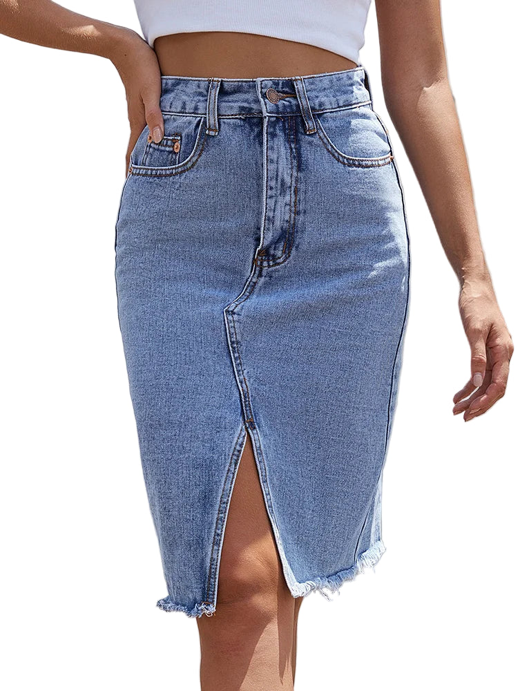 Jupe en jean fendue à fermeture éclair pour femmes