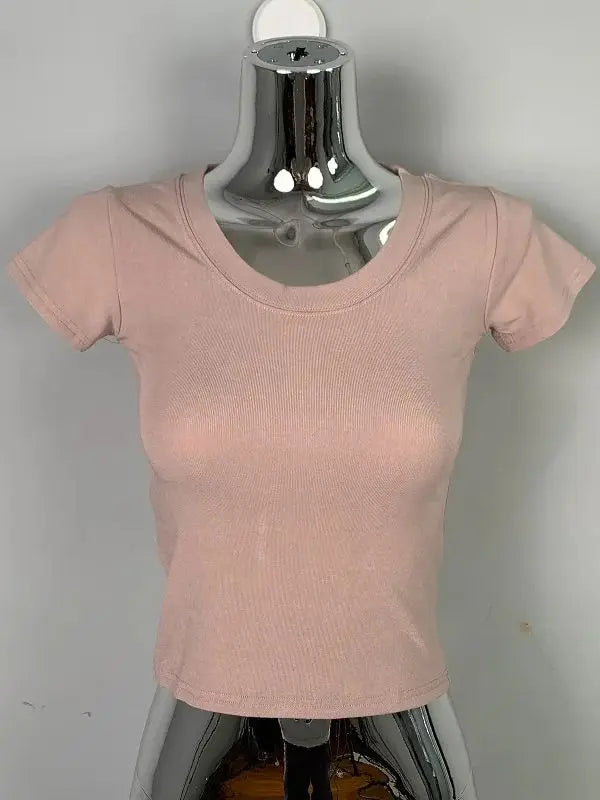 T-shirt manches courtes col rond pour femme, slim et résistant, en coton, décontracté