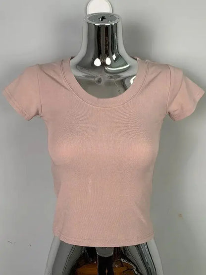 T-shirt manches courtes col rond pour femme, slim et résistant, en coton, décontracté