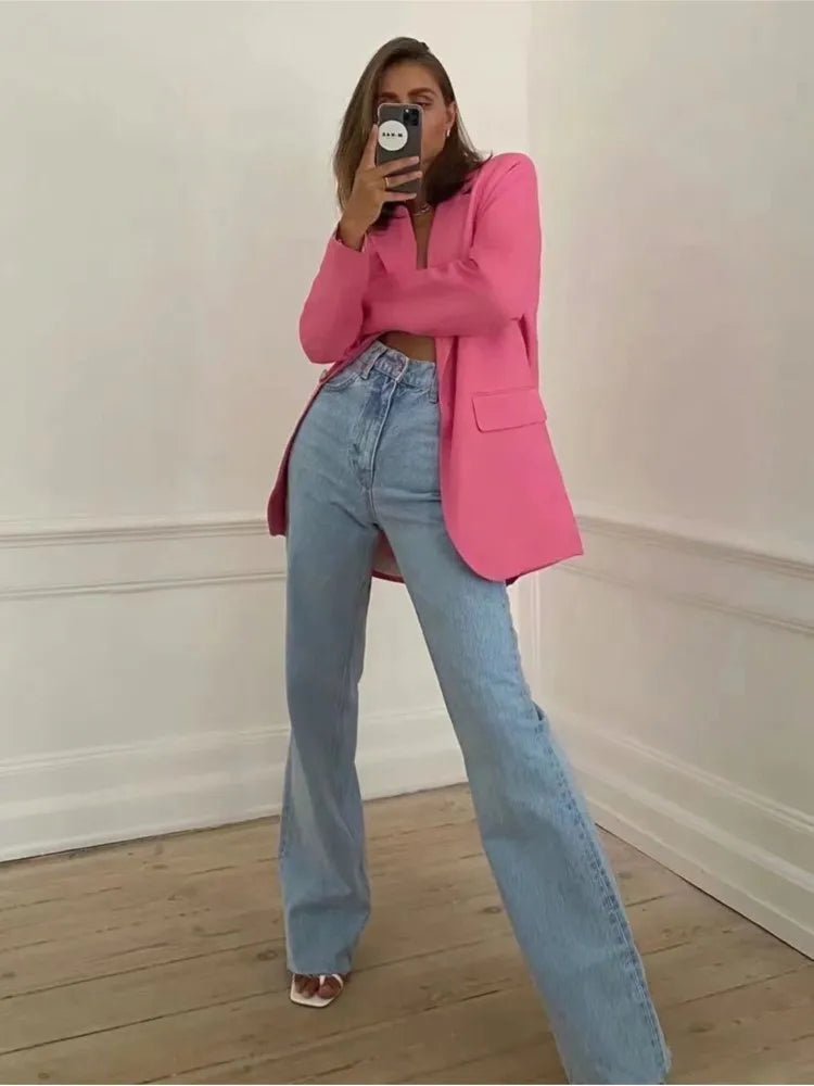 Jean taille haute décontracté pour femmes, pantalon Long tendance, Vintage