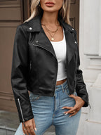 Veste ample court noir Faux cuir pour femmes