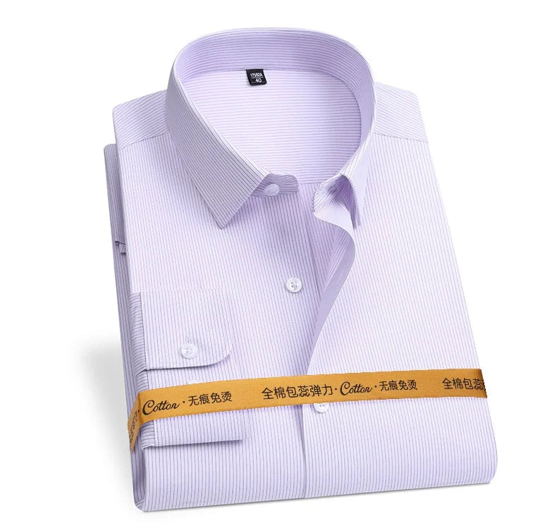 Chemise à manches longues en coton élastique pour hommes