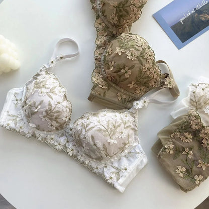 Soutien-gorge réglable en dentelle brodée de fleurs pour femmes