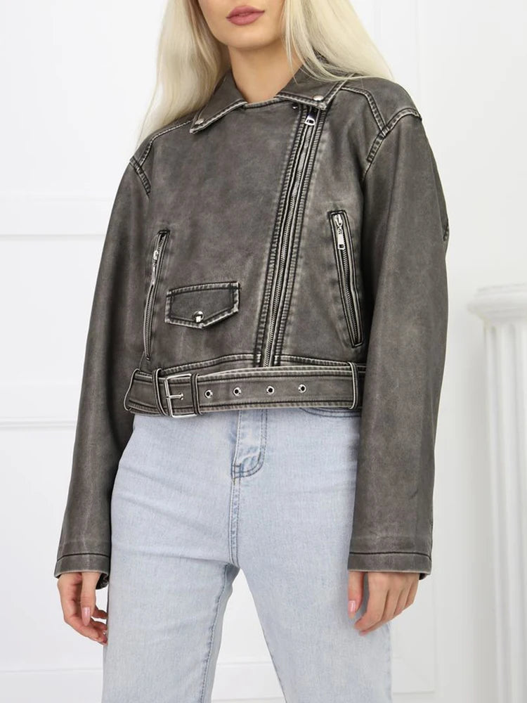 Veste courte en faux cuir pour femmes