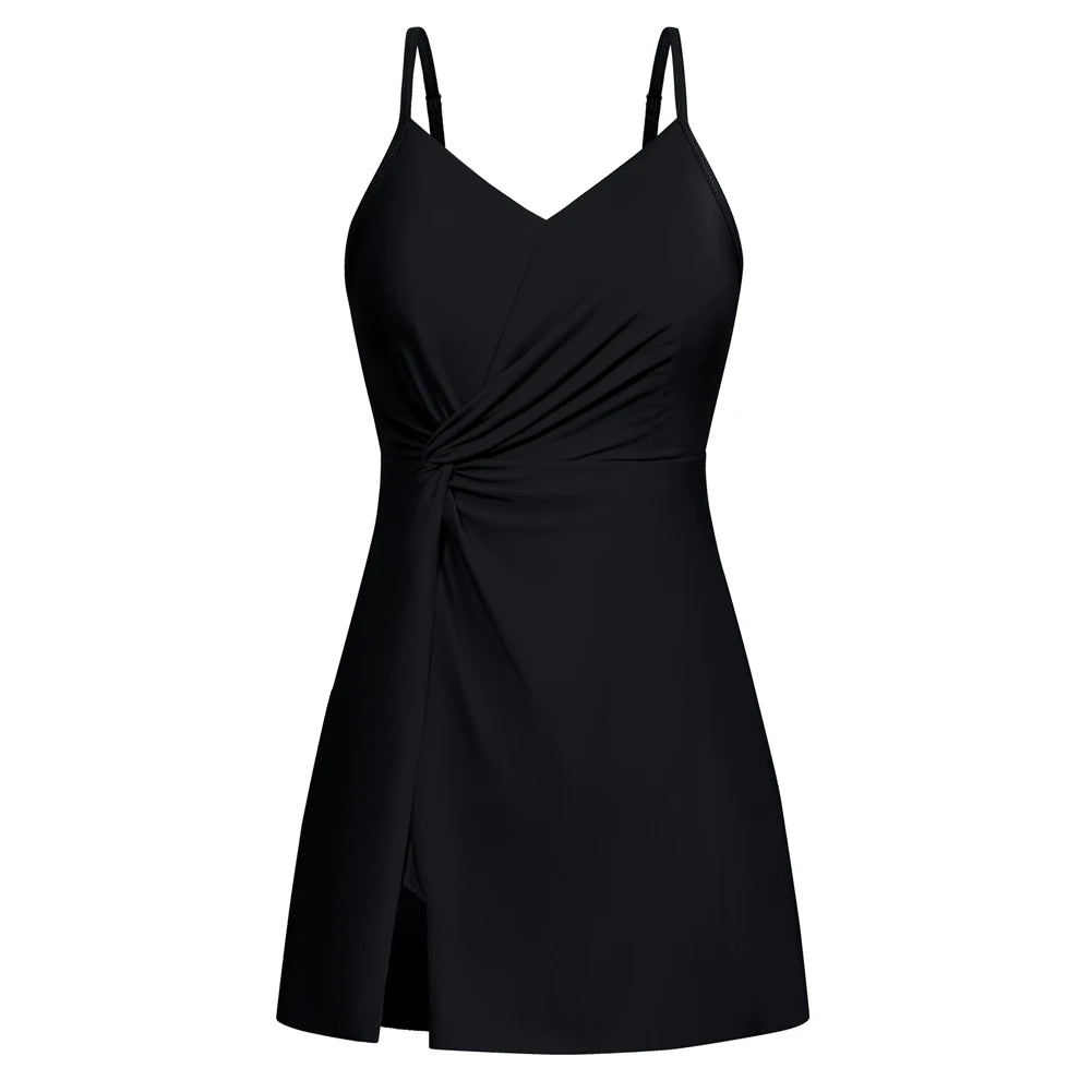 Maillot de bain fendu sur le devant, avec slip intégré, col en V, rembourré pour femmes