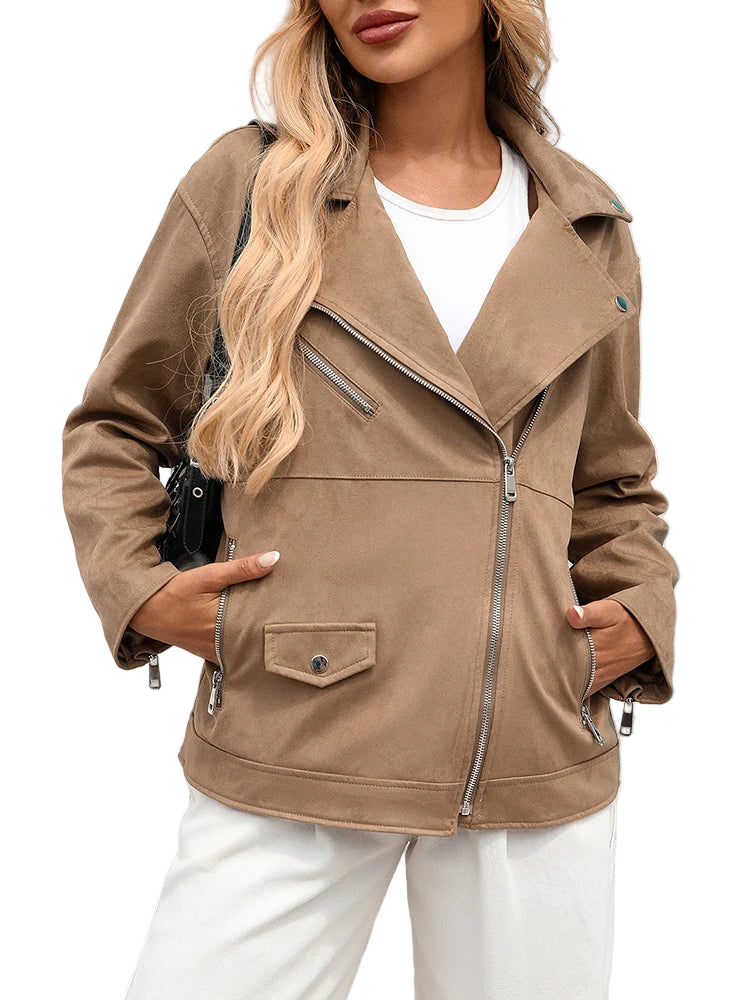 Veste ample rétro en faux cuir souple pour femme