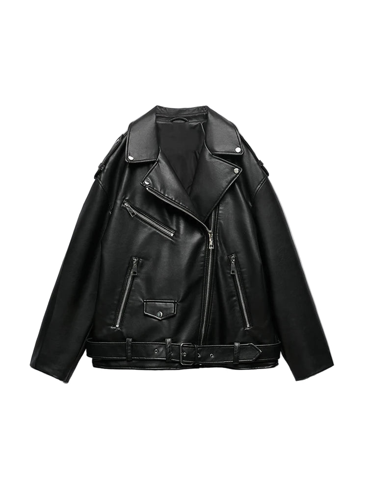 Veste Pu faux cuir avec ceinture pour femme